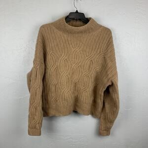 J.Crew Collection Sweater Womens 2XL Camel Cashmere Cable Knit Mock Neck Chunky